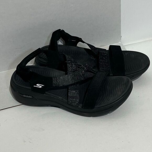 Skechers Women's Black GO WALK Arch Fit Astonish Strap Sandals Size 10 - Picture 2 of 12